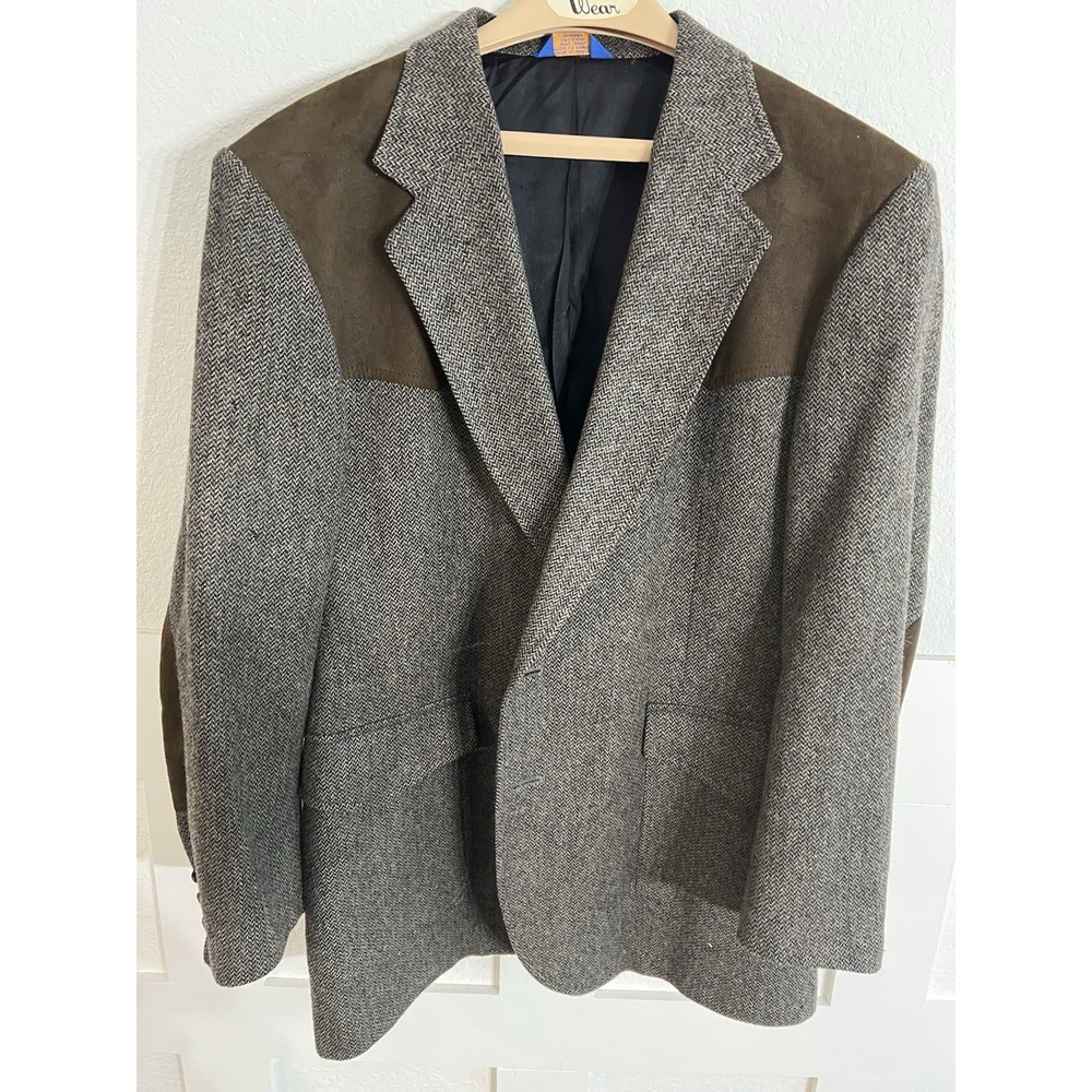 Pendleton Western Wool Tweed Blazer Men 44L Herringbone Leather Elbow Patch